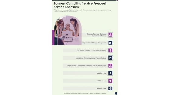 Business Consulting Service Proposal Service Spectrum One Pager Sample Example Document