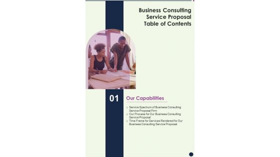 Business Consulting Service Proposal Table Of Contents One Pager Sample Example Document