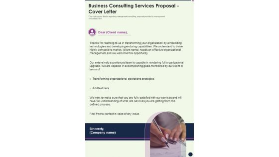 Business Consulting Services Proposal Cover Letter One Pager Sample Example Document Business Consulting Services Proposal Cover Letter One Pager Sample Example Document