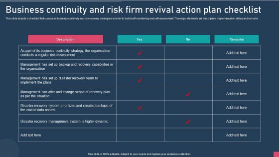 Business Continuity And Risk Firm Revival Action Plan Checklist Diagrams PDF Business Continuity And Risk Firm Revival Action Plan Checklist Diagrams PDF