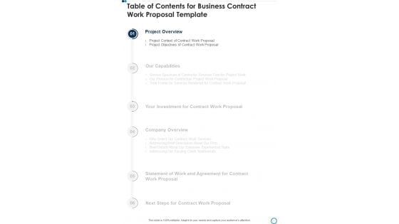 Business Contract Work Proposal Template For Table Of Contents One Pager Sample Example Document