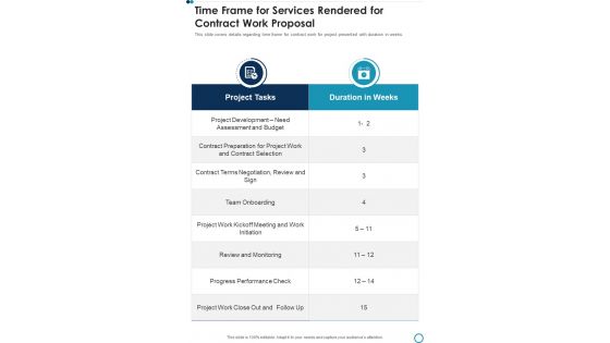 Business Contract Work Template Time Frame For Services Rendered One Pager Sample Example Document