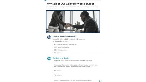 Business Contract Work Template Why Select Our Contract Work Services One Pager Sample Example Document Business Contract Work Template Why Select Our Contract Work Services One Pager Sample Example Document