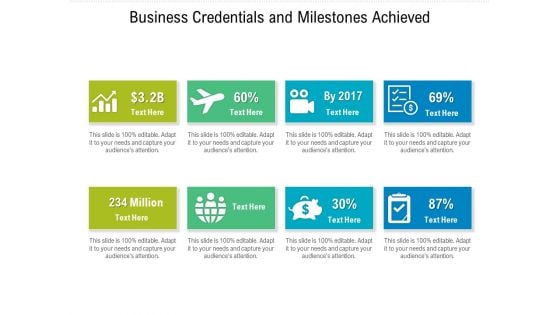 Business Credentials And Milestones Achieved Ppt PowerPoint Presentation File Icon PDF