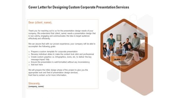 Business Customizable Cover Letter For Designing Custom Corporate Presentation Services Professional PDF