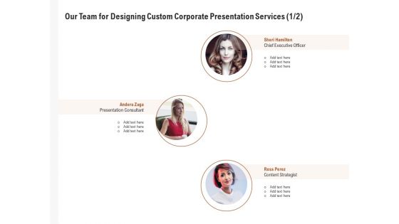 Business Customizable Our Team For Designing Custom Corporate Presentation Services Summary PDF