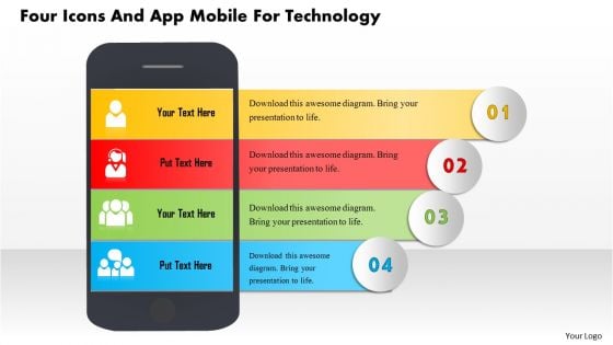 Business Daigram Four Icons And App Mobile For Technology Presentation Templets