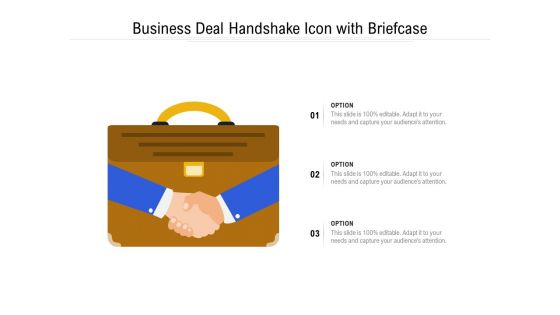 Business Deal Handshake Icon With Briefcase Ppt PowerPoint Presentation File Visual Aids PDF