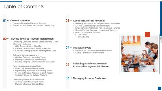 Business Development And Promotion Orchestration For Customer Profile Nurturing Table Of Contents Template PDF Business Development And Promotion Orchestration For Customer Profile Nurturing Table Of Contents Template PDF