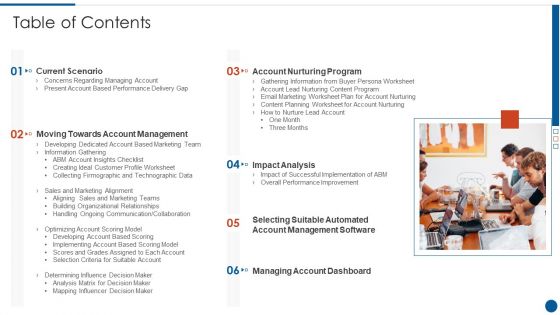 Business Development And Promotion Orchestration For Customer Profile Nurturing Table Of Contents Template PDF