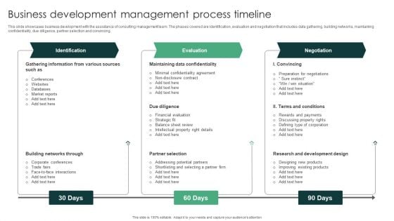 Business Development Management Process Timeline Elements PDF