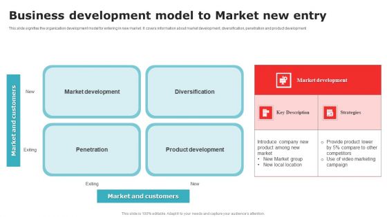 Business Development Model To Market New Entry Background PDF