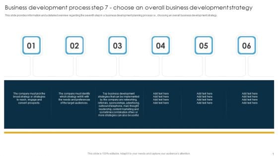 Business Development Process Step 7 Choose An Overall Business Development Strategy Information PDF