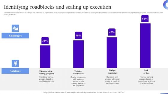 Business Development Program Identifying Roadblocks And Scaling Up Execution Icons PDF