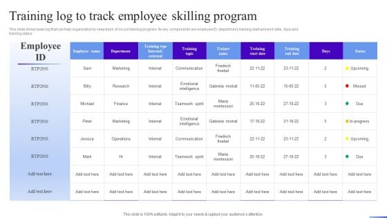 Business Development Program Training Log To Track Employee Skilling Program Sample PDF