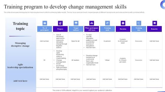 Business Development Program Training Program To Develop Change Management Skills Diagrams PDF