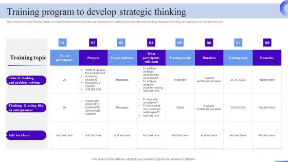 Business Development Program Training Program To Develop Strategic Thinking Elements PDF