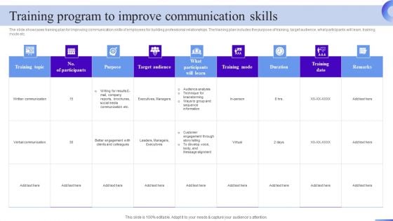 Business Development Program Training Program To Improve Communication Skills Brochure PDF