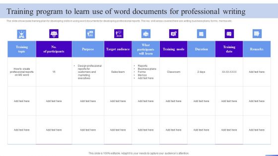 Business Development Program Training Program To Learn Use Of Word Documents Information PDF