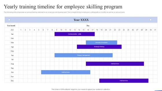 Business Development Program Yearly Training Timeline For Employee Skilling Program Graphics PDF Business Development Program Yearly Training Timeline For Employee Skilling Program Graphics PDF