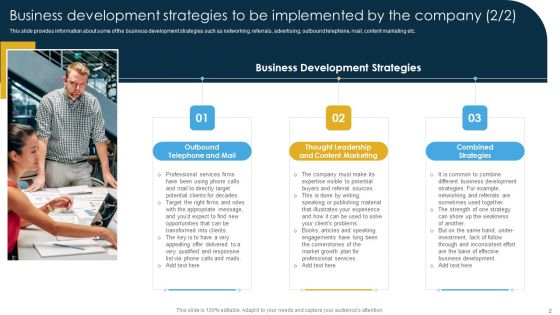Business Development Strategies To Be Implemented By The Company Ppt PowerPoint Presentation File Styles PDF