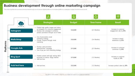 Business Development Through Online Marketing Campaign Portrait PDF