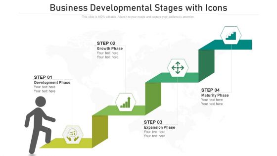 Business Developmental Stages With Icons Ppt PowerPoint Presentation File Elements PDF