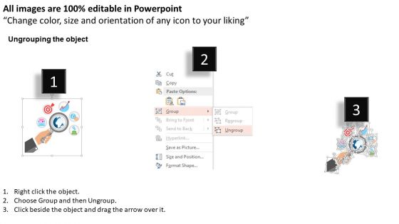 Business Diagram Human Hand Holding Magnifier With Multiple Icons For Data Search Ppt Template