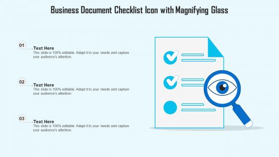 Business Document Checklist Icon With Magnifying Glass Ppt Show Good PDF