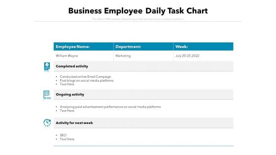 Business Employee Daily Task Chart Ppt PowerPoint Presentation Styles Master Slide PDF