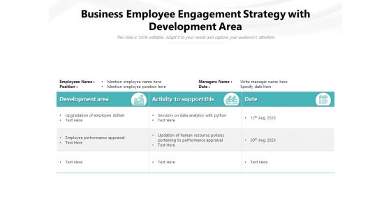 Business Employee Engagement Strategy With Development Area Ppt PowerPoint Presentation Gallery Example Introduction PDF