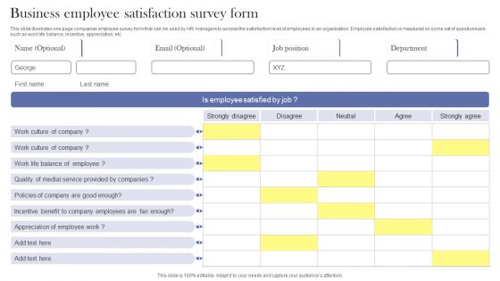 Business Employee Satisfaction Survey Form Survey SS