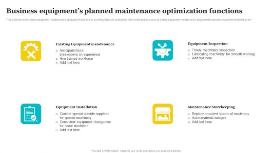 Business Equipments Planned Maintenance Optimization Functions Inspiration PDF