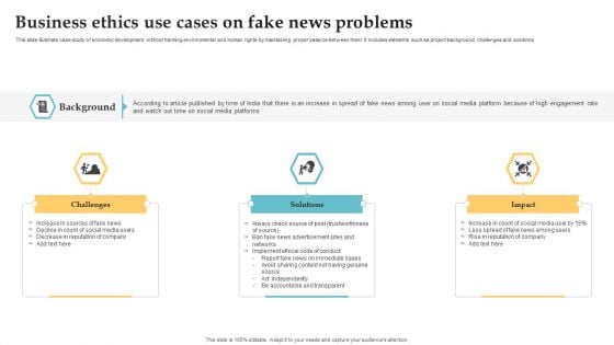 Business Ethics Use Cases On Fake News Problems Summary PDF