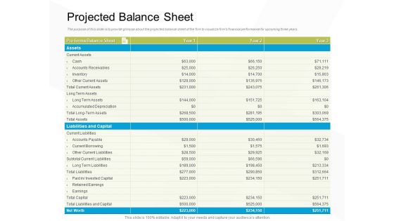 Business Evacuation Plan Projected Balance Sheet Ppt PowerPoint Presentation Ideas Design Inspiration PDF