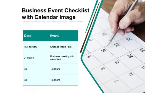 Business Event Checklist With Calendar Image Ppt PowerPoint Presentation Outline Example PDF