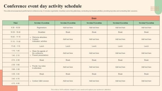 Business Event Day Activities Conference Event Day Activity Schedule Infographics PDF