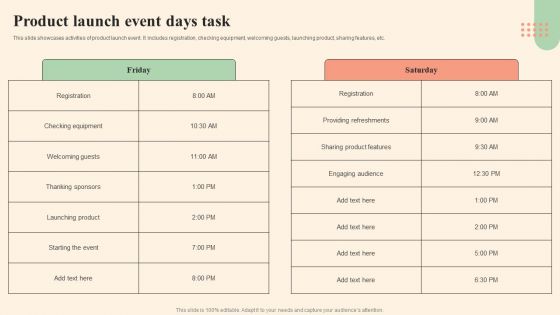 Business Event Day Activities Product Launch Event Days Task Diagrams PDF