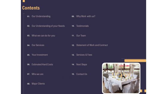 Business Event Planning Contents Ppt Infographic Template Brochure PDF