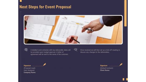 Business Event Planning Next Steps For Event Proposal Ppt File Layouts PDF