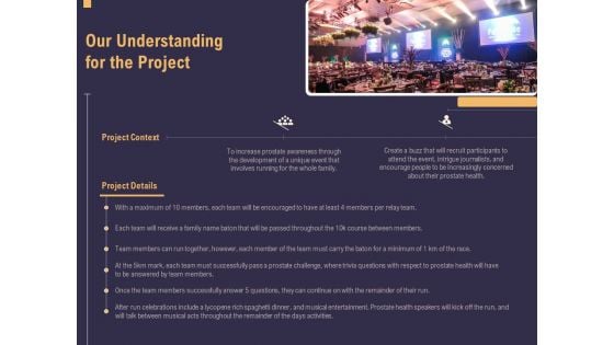 Business Event Planning Our Understanding For The Project Ppt Layouts Deck PDF