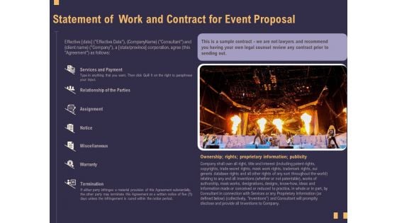 Business Event Planning Statement Of Work And Contract For Event Proposal Ppt Slide PDF