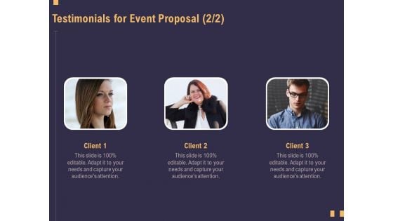 Business Event Planning Testimonials For Event Proposal Audience Ppt Professional Example File PDF