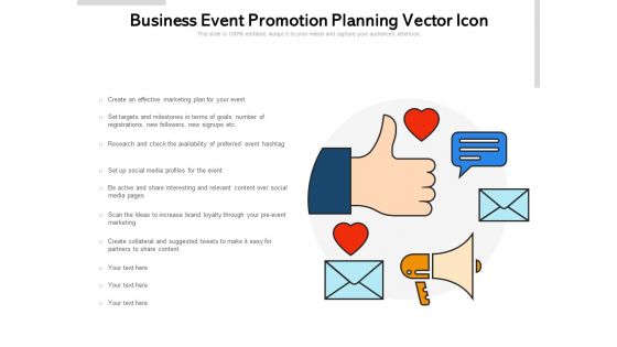 Business Event Promotion Planning Vector Icon Ppt PowerPoint Presentation Infographic Template Information PDF