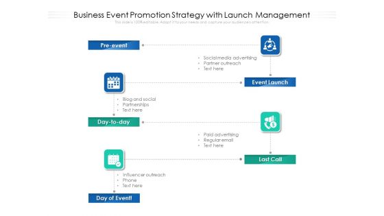 Business Event Promotion Strategy With Launch Management Ppt PowerPoint Presentation Gallery Maker PDF