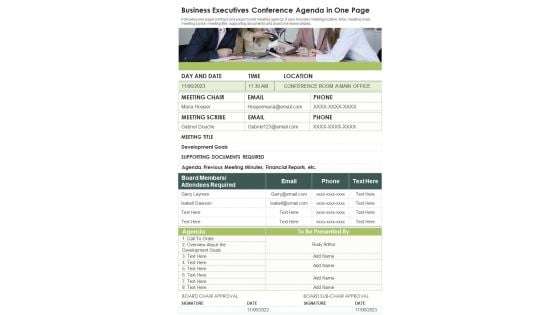 Business Executives Conference Agenda In One Page PDF Document PPT Template Business Executives Conference Agenda In One Page PDF Document PPT Template