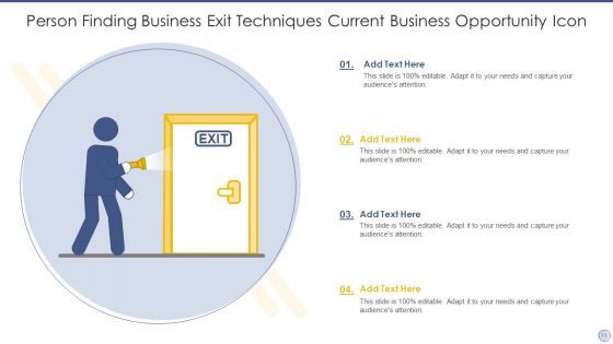 Business Exit Techniques Icon Ppt PowerPoint Presentation Complete Deck With Slides