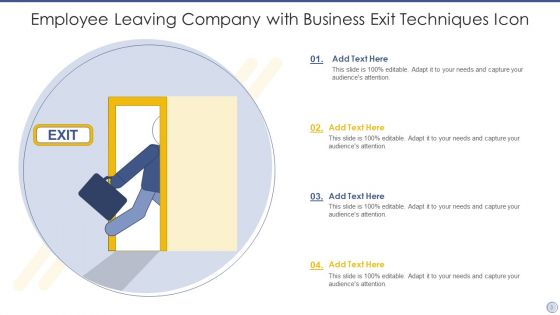 Business Exit Techniques Icon Ppt PowerPoint Presentation Complete Deck With Slides