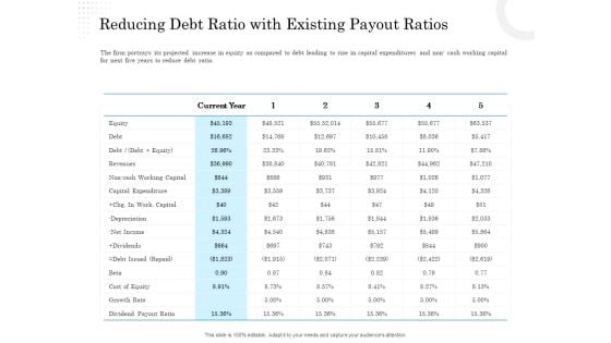 Business Finance Options Debt Vs Equity Reducing Debt Ratio With Existing Payout Ratios Guidelines PDF