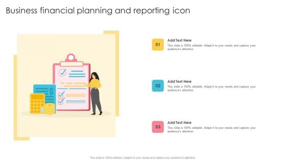 Business Financial Planning And Reporting Icon Brochure PDF